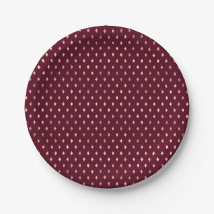 Burgundy Gold Pattern Paper Plates