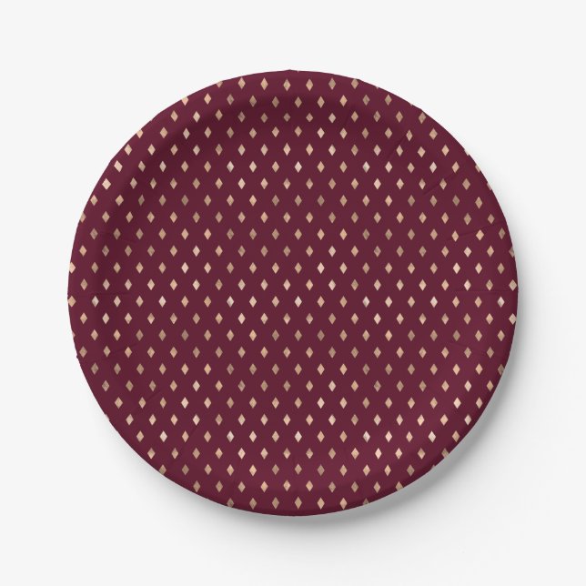 Burgundy Gold Pattern Paper Plates (Front)