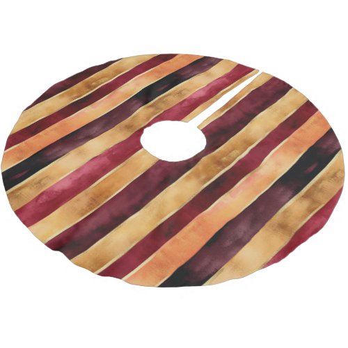 Burgundy Gold Peach Stripes Christmas Brushed Polyester Tree Skirt