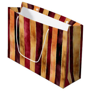 Burgundy Gold Peach Stripes Christmas Large Gift Bag