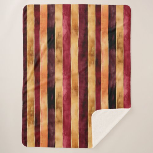 Burgundy Gold Peach Stripes Christmas Sherpa Blanket