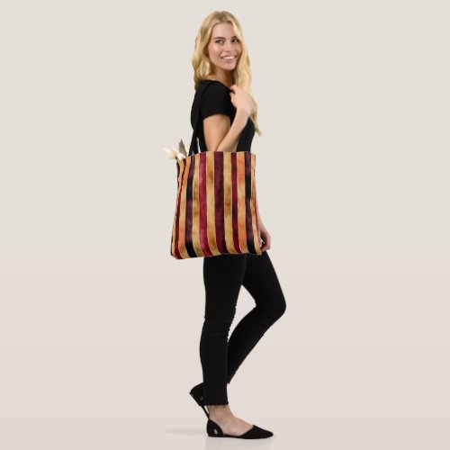 Burgundy Gold Peach Stripes Christmas Tote Bag