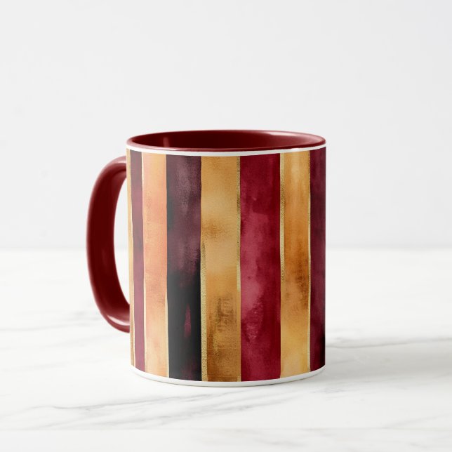 Burgundy Gold Peach Stripes   Mug (Front Left)