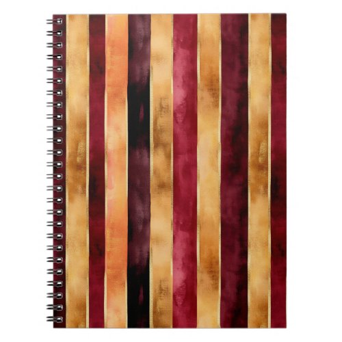 Burgundy Gold Peach Stripes   Notebook