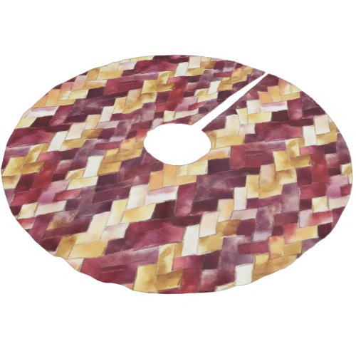 Burgundy Gold Peach Zigzag Christmas Brushed Polyester Tree Skirt