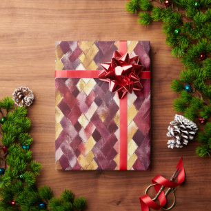 Burgundy Gold Peach Zigzag Christmas Wrapping Paper