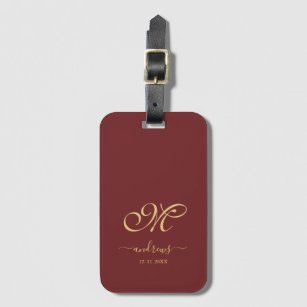 Burgundy Gold Personalized Signature Luggage Tag