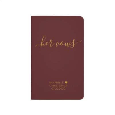Burgundy Gold Personalized Wedding Her Vows Book