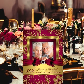 Burgundy Gold Photo 50th Wedding Anniversary Invitation by Zizzago at Zazzle