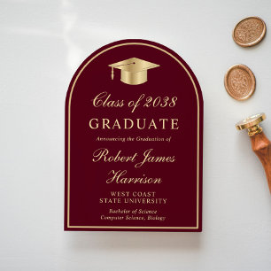 Burgundy Gold Photo Arch Graduation Announcement
