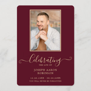 Burgundy Gold Photo Funeral Order of Service Program