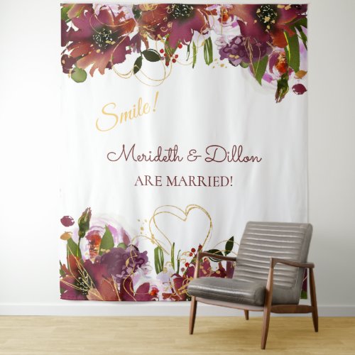 Burgundy Gold Pink Floral Photo Booth Backdrop