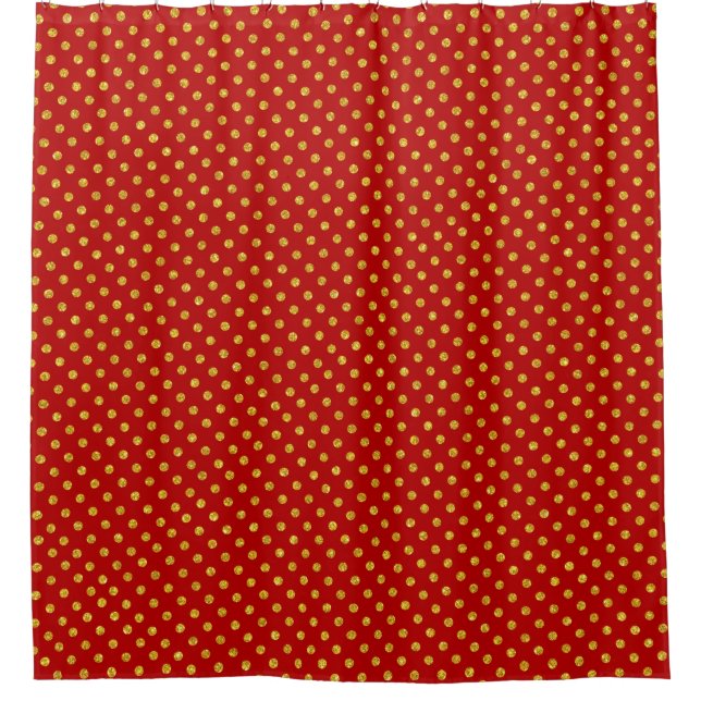 Burgundy & Gold Polka-Dorts Pattern Shower Curtain (Front)