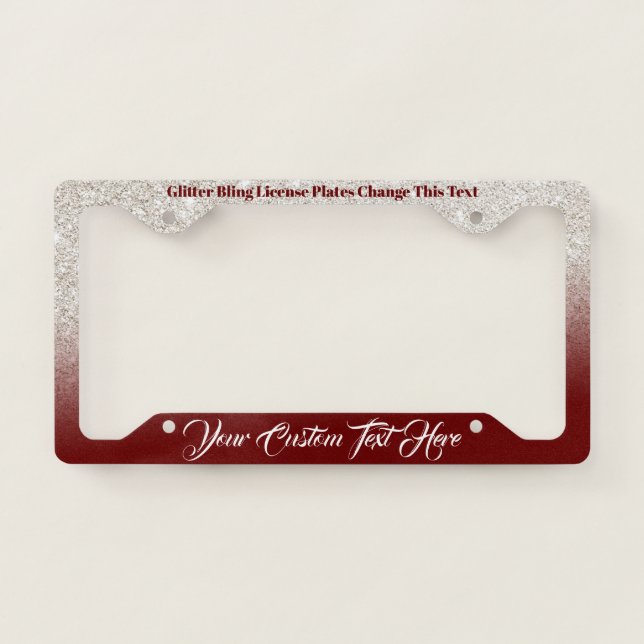 Burgundy Gold Printed sparkle effect Bling Lady License Plate Frame (Front)