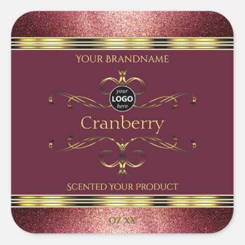 Burgundy Gold Product Labels Glitter Borders Logo