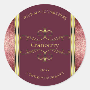 Burgundy Gold Product Labels with Glitter Borders