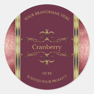 Burgundy Gold Product Labels with Glitter Borders