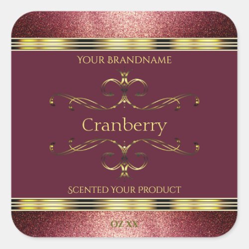 Burgundy Gold Product Labels with Glitter Borders