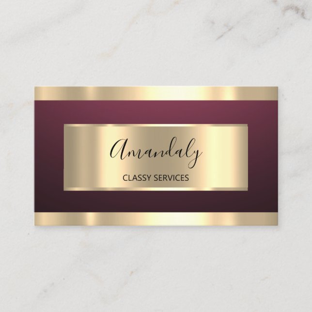Burgundy Gold Professional Makeup Nails Pink Business Card (Front)