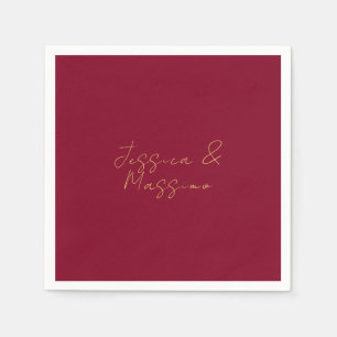 Burgundy Gold Professional Trendy Minimalist Names Napkins