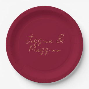 Burgundy Gold Professional Trendy Minimalist Names Paper Plates