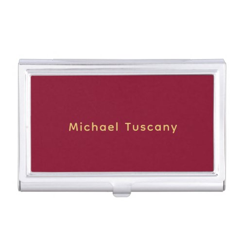 Burgundy Gold Professional Trendy Minimalist Text Business Card Case