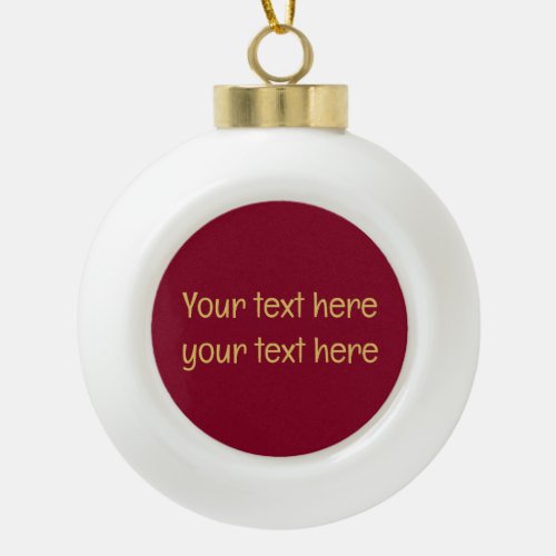 Burgundy Gold Professional Trendy Minimalist Text Ceramic Ball Christmas Ornament