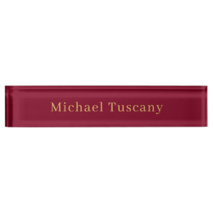 Burgundy Gold Professional Trendy Minimalist Text Desk Name Plate