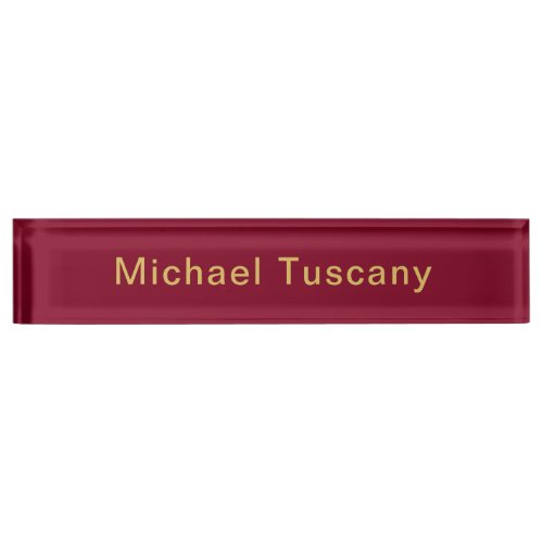 Burgundy Gold Professional Trendy Minimalist Text Desk Name Plate