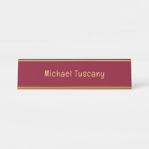 Burgundy Gold Professional Trendy Minimalist Text Desk Name Plate