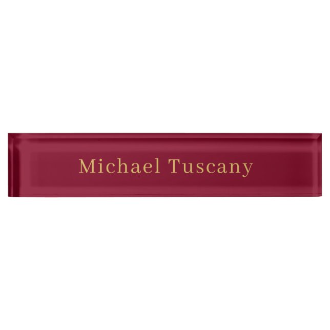 Burgundy Gold Professional Trendy Minimalist Text Desk Name Plate (Front)