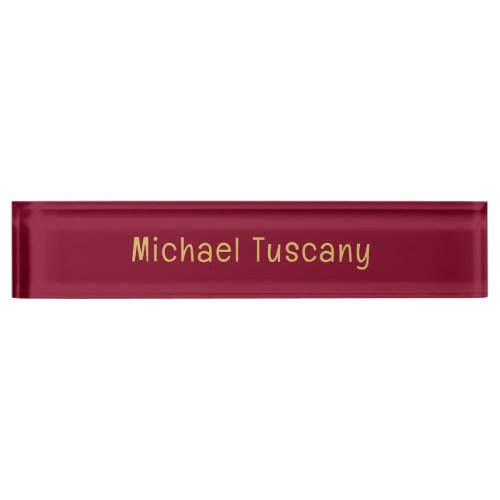 Burgundy Gold Professional Trendy Minimalist Text Desk Name Plate