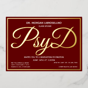Burgundy Gold PsyD Graduation Foil Invitation