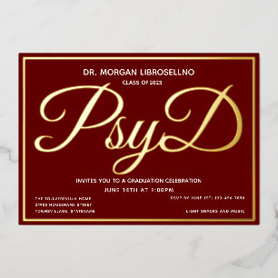 Burgundy Gold PsyD Graduation Foil Invitation