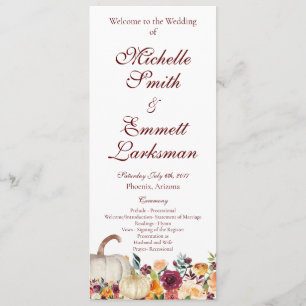 Burgundy Gold Pumpkin Fall Autumn Wedding Program