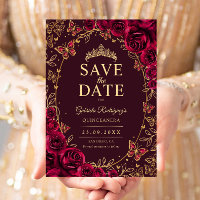 Burgundy Gold Quinceanera Floral