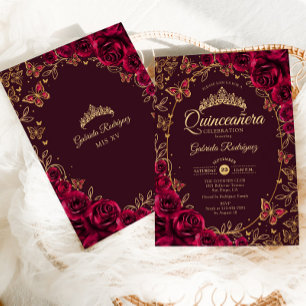 Burgundy Gold Quinceanera Invitation