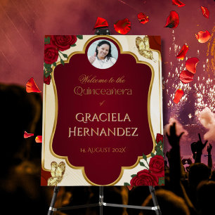 Burgundy & Gold Quinceañera Photo Elegant Foam Board