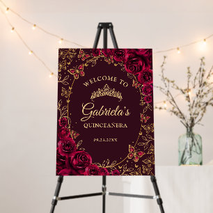 Burgundy Gold Quinceanera Welcome Foam Board