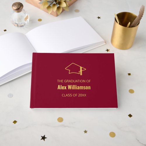 Burgundy Gold Real Foil Graduation Guest Book