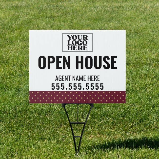 Burgundy Gold Realtor Logo Open House Sign (Insitu)