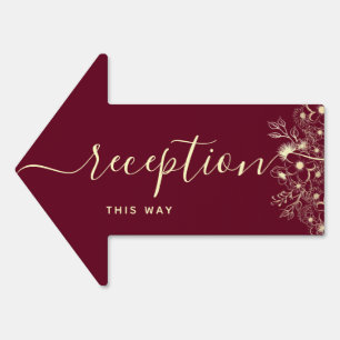 Burgundy Gold Reception Arrow Sign