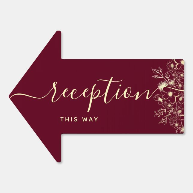 Burgundy Gold Reception Arrow Sign (Front)