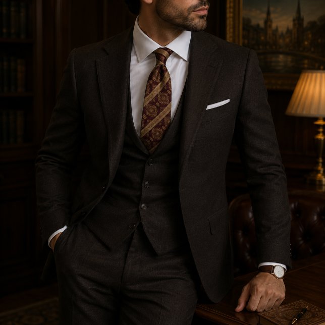 Burgundy & Gold Regency Neck Tie (Creator Uploaded)
