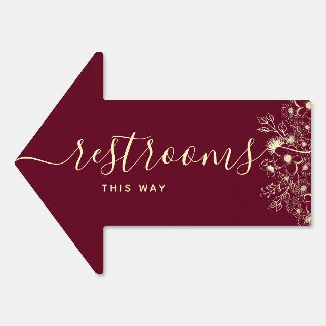 Burgundy Gold Restrooms Arrow Sign (Front)