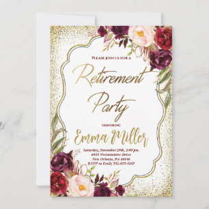 Burgundy & Gold Retirement Celebration Invitation