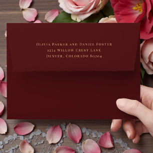 Burgundy Gold Return Address Wedding Envelope