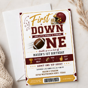Burgundy Gold Rookie Turns One Party Invitation