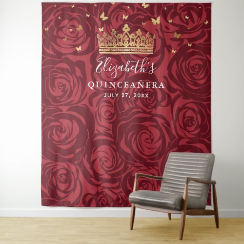 Burgundy Gold Rose Party Photo Backdrop Tapestries