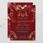 Burgundy Gold Roses Elegant Charro Quinceanera Invitation (Front/Back)